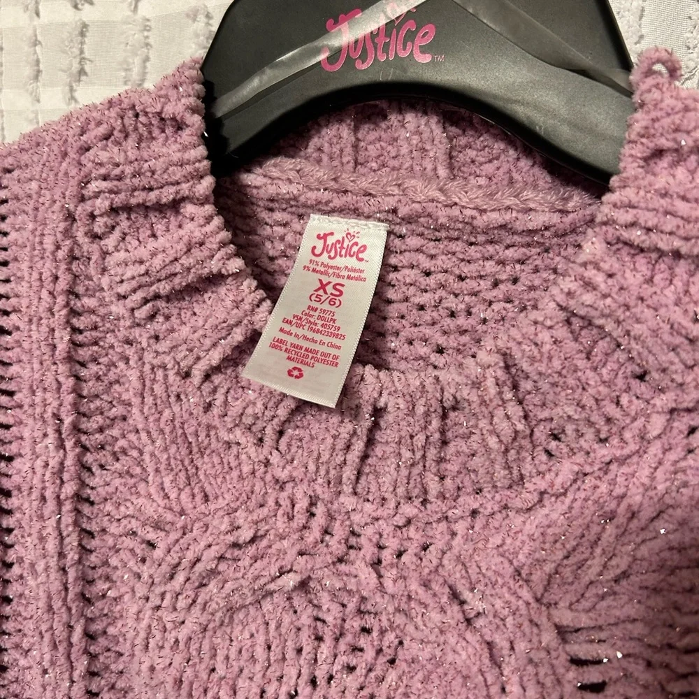 Justice Girl’s XS 5-6‎ Cable Knit Crop Sweater Purple NWT